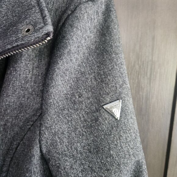 Guess Women Small Long Sleeve Black Gray Hood Trench Pea Coat Puffer Jacket FLAW - Picture 8 of 16